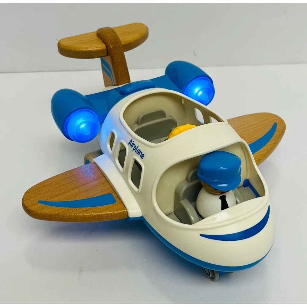 Wanborns Blue White Toy Airplane Set with Light and Sound 2 Figures Kids Play